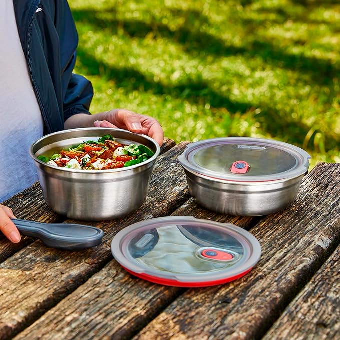 BLACK + BLUM Lunch Bowl - Reusable Meal Prep Containers for Picnic &amp Camping - Microwavable Stainless Steel Lunch &amp Dinner Food Storage Box with Leak Proof Lid - Dishwasher &amp Oven Safe - M