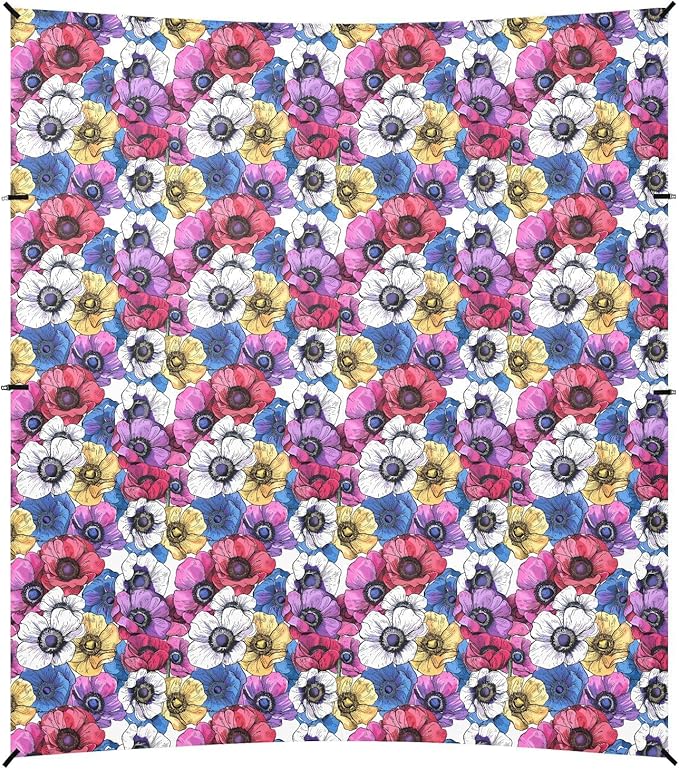 ALAZA Colorful Anemone Flower Floral Beach Tent Sun Shelter UPF50+ Protection Beach Shade Canopy w/ 4 Sandbags for Outdoor Camping Fishing Backyard Fun Picnic 10x9 ft