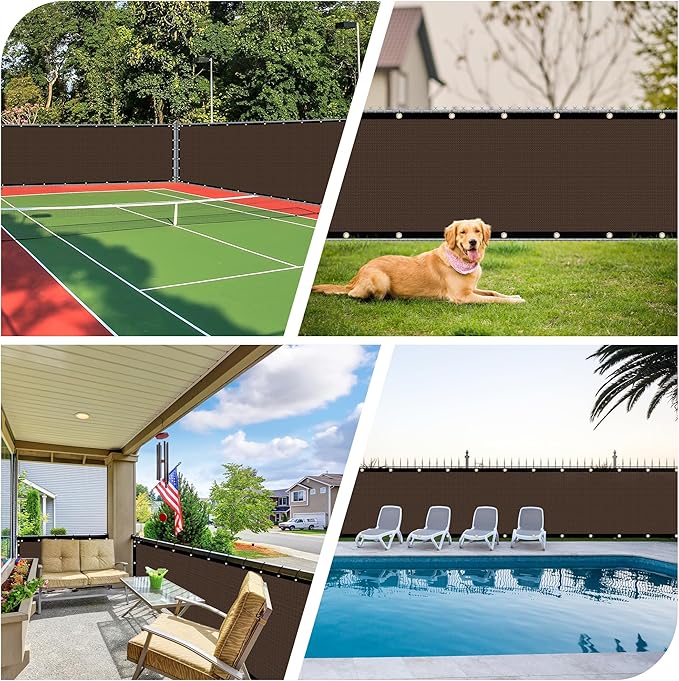 iCover 6x25ft Privacy Screen Fence Outdoor Fencing Panels Garden Windscreen Mesh Shade Sail Net Barrier Include Reinforced Bindings and Brass Grommets Cable Zip Ties Brown