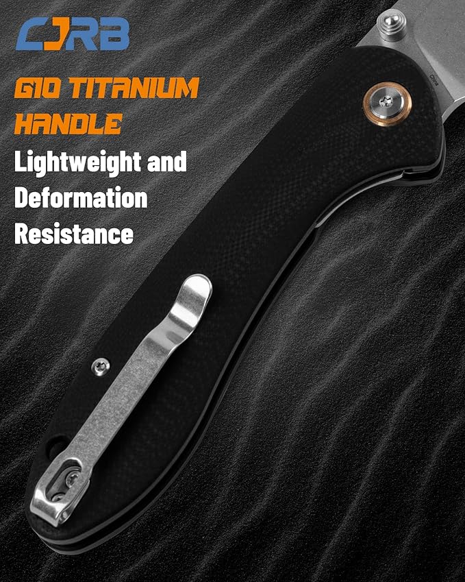 CJRB Feldspar Pocket Folding Knife Stonewash D2 Steel Blade G10 Tactical Handle EDC KnifeBlack Handle (J1912)