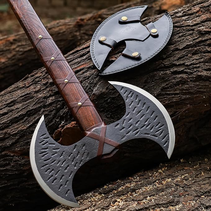 SHINY CRAFTS® Handmade Viking Axe Hatchet Norse Axe- 40 Long Two-Handed Berserker Hatchet Forged Axe - Bearded Axe - with Sheath (Brown-VBA-22)
