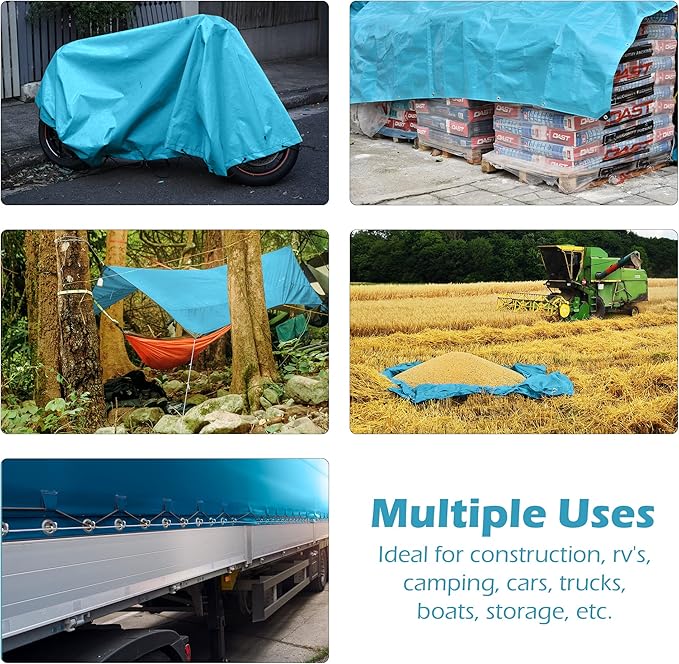 Tarps Heavy Duty Waterproof 12x16-12 mil Thick Camping Tent - Blue Tarp 12x16 UV Resistant Rip &amp Tear Proof with Metal Grommets – Multipurpose Use for Camping Tent Boat RV Car &amp Pool Cov