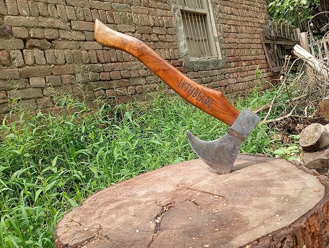 LYTHBLADE Handmade Damascuss Steel Axe Gift Forged Damascus Steel Vintage Axe with Rose Wood Shaft Viking Bearded Camping Axe