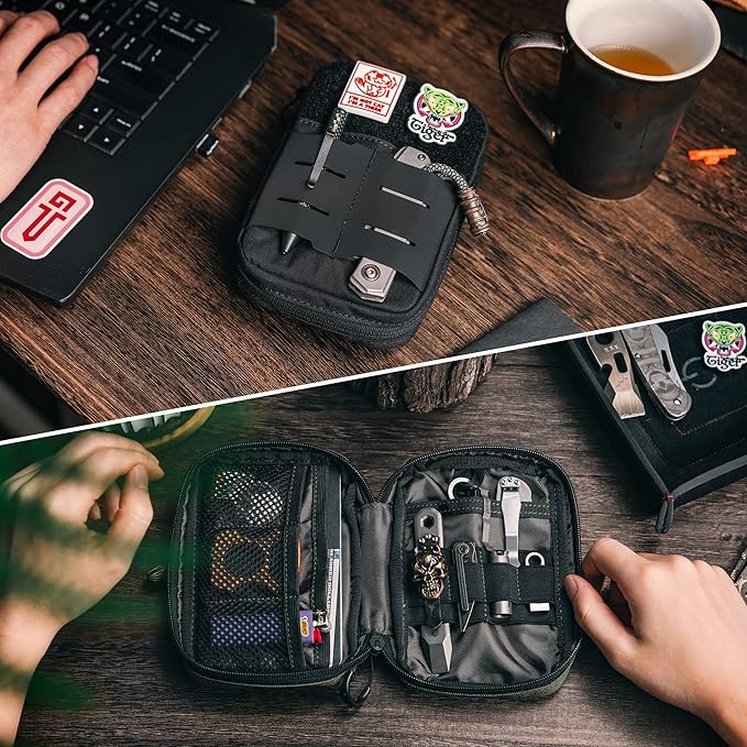 TACTICAL GEEK Block E2.0 EDC Compact Waist Pocket Pouch Multi-Purpose Molle EDC Pouch Gadget Organizer Multi-Purpose Molle Tool Pouch for Multitools Nylon Daily Utility Tool Organizer Bag Black