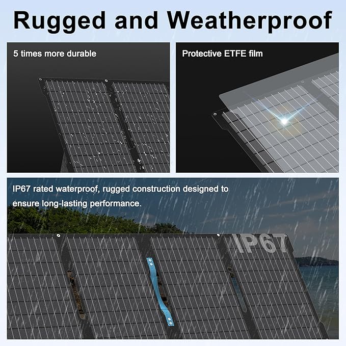 60W Portable Solar Panels Chargers with USB-C USB-A and DC Outputs Foldable IP67 Waterproof Solar Panel for CampingPower Emergency for Small Power StationPhones Power Banks