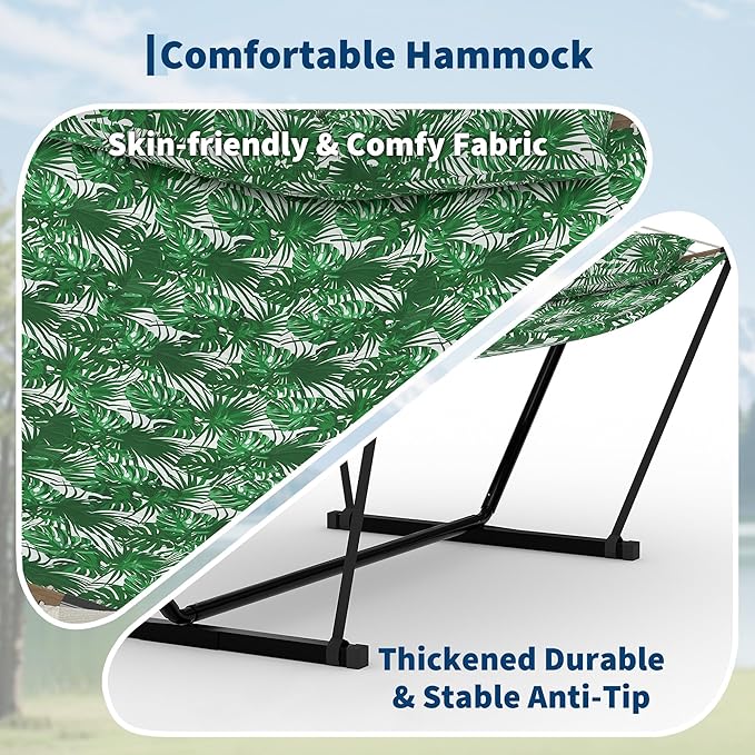 2 Person Outdoor Hammock with Stand 450LBS Capacity Heavy Duty Hammock with Carrying Bag &amp Soft Pillow Portable Indoor Outdoor Hammock Perfect for Backyard Patio Beach