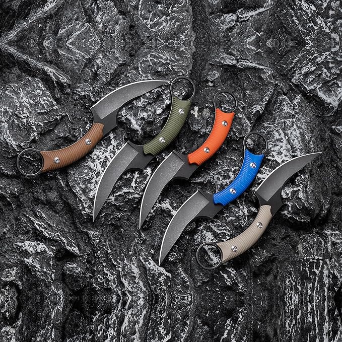 Fixed Blade Knife D2 Steel Blade and G10 Handle Utility Claw EDC Knife for Outdoor Survival Hiking Camping with Kydex Sheath OK1220 (Sand)