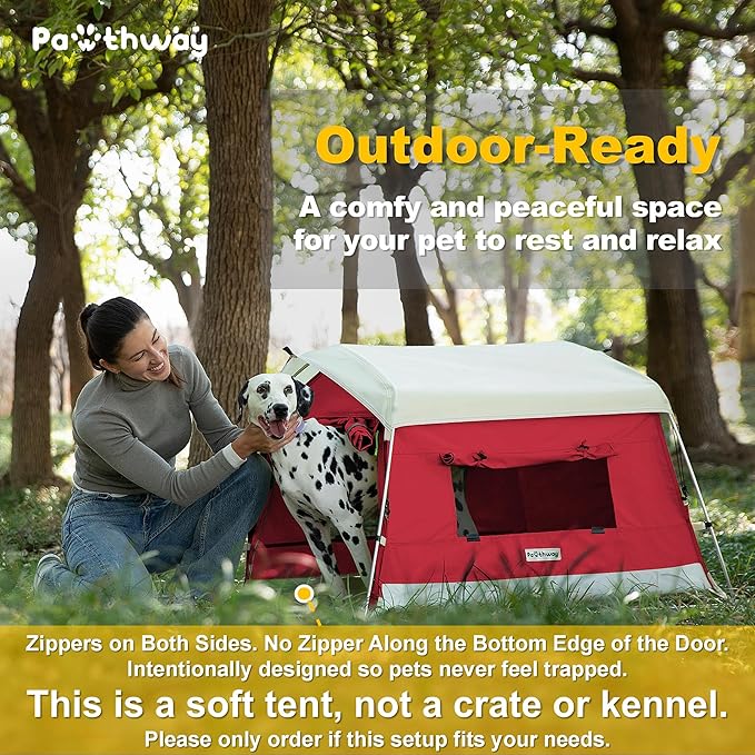 Dog Tent Cotton Fabric Aluminum Poles and Camping Mat Outdoor Weatherproof Dog House Outdoor Breathable with 2 Side Windows Portable and Collapsible (Red Large)