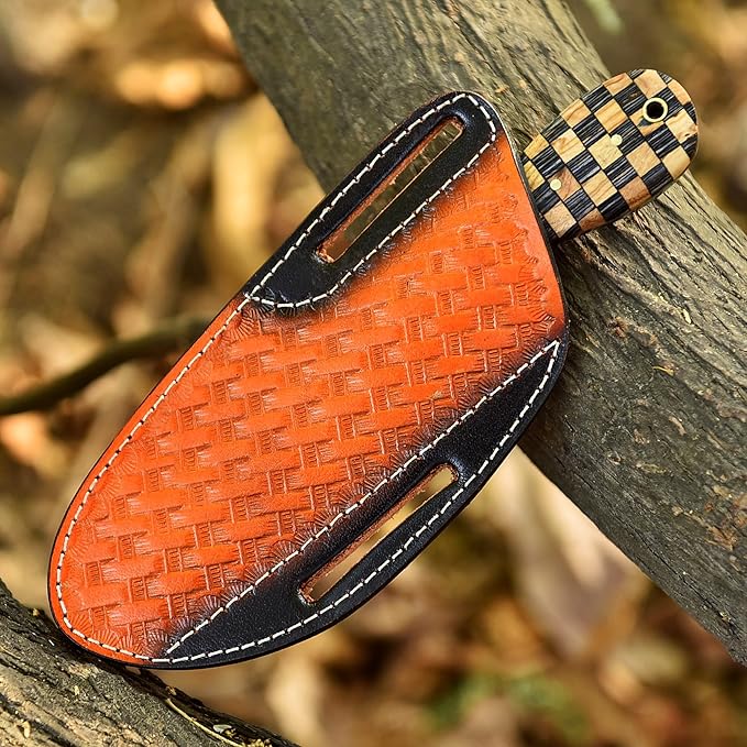 Handmade Damascus Bull Cutter Knife | 8 inch Sharp Western Cowboy Knifes with Pancake Leather Sheath | EDC Fixed Blade Hunting Knives ideal for Skinning Camping and Outdoor Activities