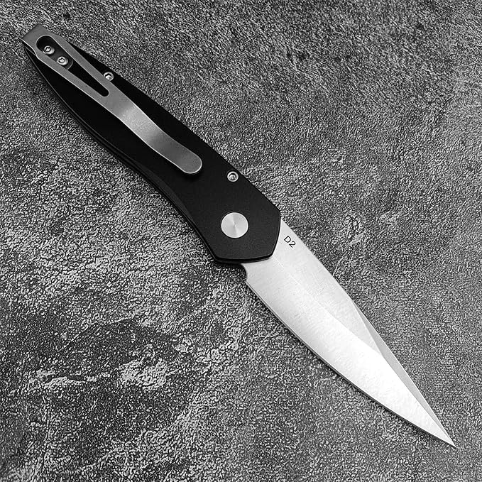 6.89 Inch Manual Open Outdoor Folding Knife D2 Clip Point Blade Black T6-6061 Aviation Aluminum Handle With Pocket Clip Hunting Survival Everyday Carry Knives