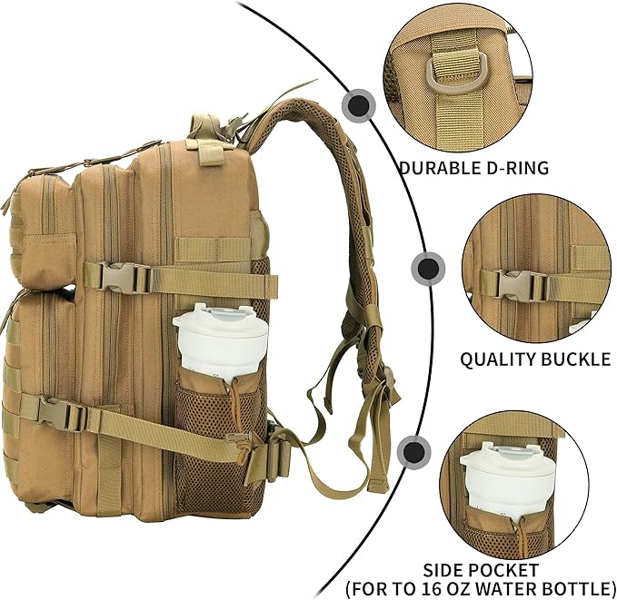 Lovelinks21 25L Military Tactical Backpack Small Assault Pack Molle Daypack for Men and Women for Work Travel Gym Outdoor Hiking Camping (Khaki)