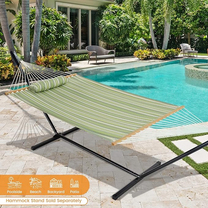 Lazy Daze Hammocks 12 FT Sunbrella Fabric Hammock not Fading with Spreader Bars and Free Pillow Fits for 2 Persons All Weather and Fade Resistant 450 lbs Capacity Foster Surfside with RAIN Finish