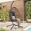Hanging Egg Chair with Stand Foldable Hanging Chair with Cushion Wicker Rattan Hammock Swing Chair Indoor Outdoor Lounging Chair 350 LBS Capacity for Patio Bedroom Balcony Garden