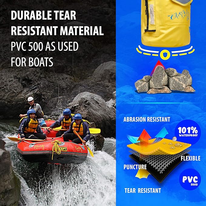 Luck route Dry Bag - Waterproof Backpack for Kayaking Boating and Fishing - Quick-Access Outer Pocket &amp 500D Tear Resistance PVC