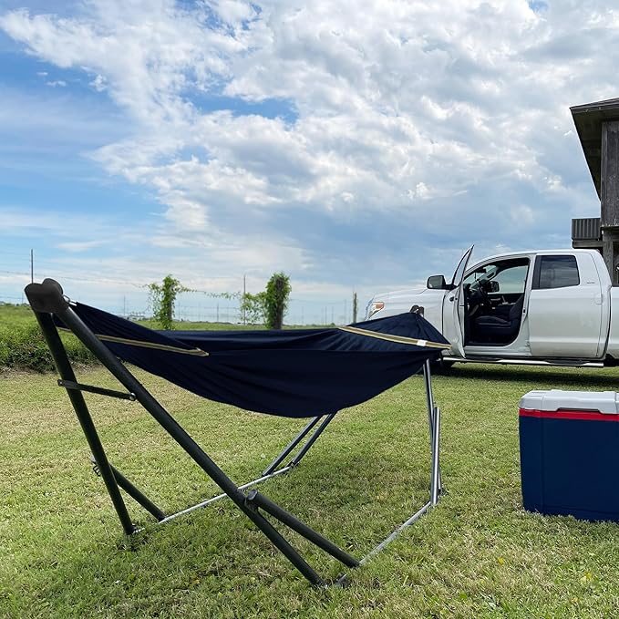 Tranquillo Uniki Hammock with Stand 550 lbs Capacity – 30-Second Setup Sturdy Steel Stand 3-Year Warranty Tool-Free Assembly Premium Carry Bag Included Outdoor &amp Indoor Hammock Navy