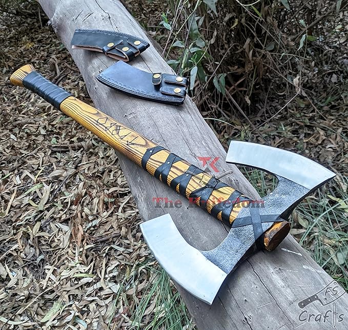 FS Crafts AxeVS003B 34 Double Head Berserker Axe Two Hand Axe Broad Axe Hewing Axe Double Edged Battle Axe Large Norse Axe Double Blade Axe Big Viking Axe Hand Forged Axe Blade Axe