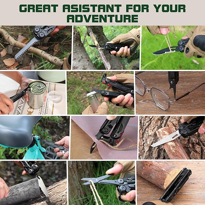 MOSSY OAK Multitool 19-in-1 Stainless Steel Multi Tool Pliers Survival Tools with Fire Starter Window Breaker Whistler Self-locking EDC Gear with Sheath for Outdoor Survival Camping Hiking
