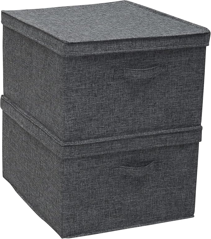 Household Essentials Jumbo Fabric Storage Bins 2 Pack Sturdy Sides and Reinforced Bottom Luxe Poly Linen Fabric Graphite Linen