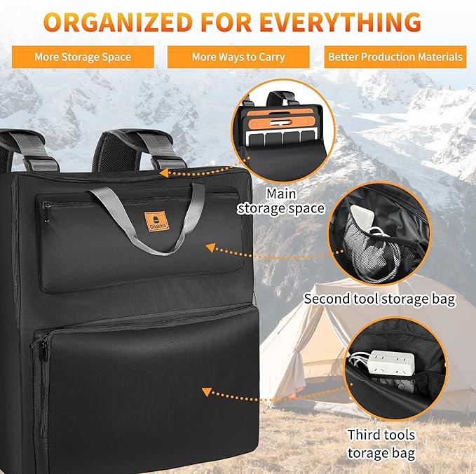 Solar Panel Carrying Case - Waterproof Padded Bag for 100W-220W Foldable Panels Compatible with Jackery/Renogy/ZOUPW Multi-Compartment Organizer with Handle &amp Strap for Camping/RV/Off-Grid