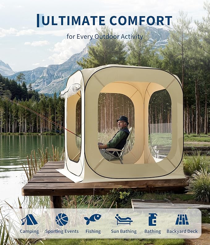 6x6 ft Pop Up Sports Tent Camping Sun Shelter Coldproof &amp Windproof Screen House Tent Pop-UpInstant Shelter for Patio Deck Outdoor