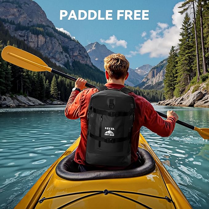 HEETA Dry Bags Waterproof Backpack 40L for Men &amp Women Roll Top Heavy Duty Cushioned Hiking Backpack for Kayaking Boating Paddle Boarding Fishing Travel Camping Beach Vacation Cruise Ship Essenti
