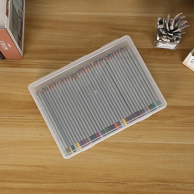 BTSKY Clear Plastic Storage Box with Flap Lid Multipurpose Craft Organizers and Storage Box Art Supply Storage Organizer Plastic Sewing Box for Beads Pencils Notebooks 2 Pack Medium