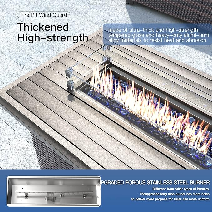 Kullavik 43 Propane Fire Pit Table55000 BTU Auto-Ignitiongas Gas Fire Table with Fire Glass and LidWaterproof Cover and Blue Glass Stone for PatioBalconyGarden