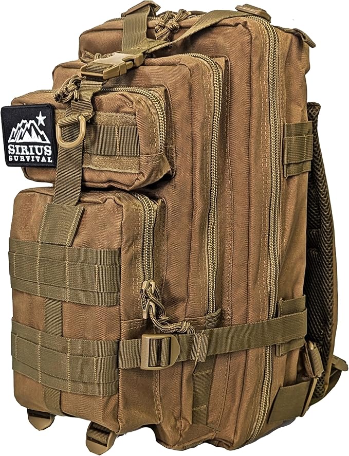 Sirius Tactical Backpack - 30L Capacity - Heavy Duty 900D Polyester - Hunting Hiking or Camping Backpack – Military Backpack (Tan)