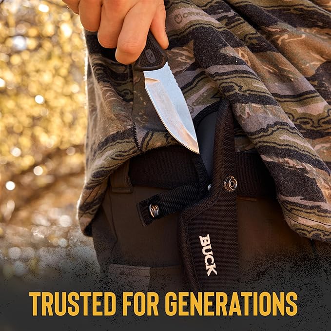 Buck Knives 684 Small BuckLite Max II Hunting Knife 3-1/4 Fixed Blade Dynaflex Rubber Handle 420HC Stainless Steel Drop Point Blade Sheath Included Knife Made in the USA 2.8 oz