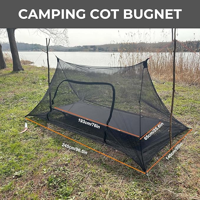 Onewind Camping Mosquito Net for Cot Shelter Bugnet Camping Screen Room Ultralight No-See-Um Breathable Mesh Bugnet Mosquito Netting with Double Sided Zipper Black
