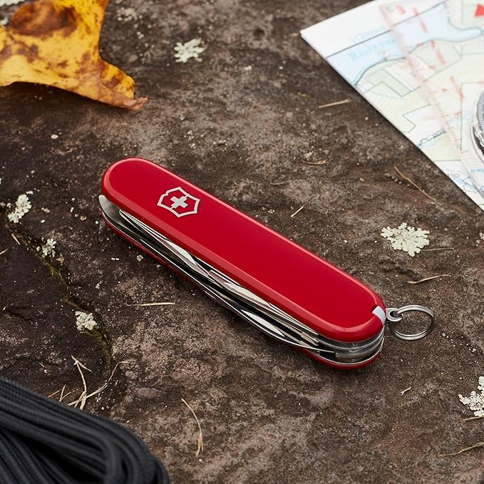 Victorinox Hiker Swiss Army Knife 13 Function Swiss Made Pocket Knife with 2 Blades Bottle Opener Wood Saw and Phillips Screwdriver - Red