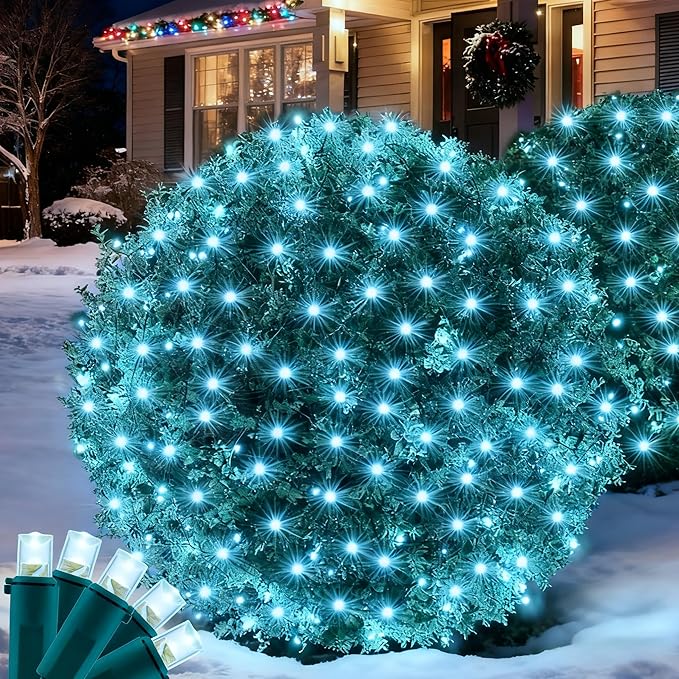 Led Christmas Net Lights for Bushes 132LED 6FT x 6FT Connectable UL Certified Net Lights for Bushes Tree Shrubs Xmas Trunk Green Wire Christmas Decorations
