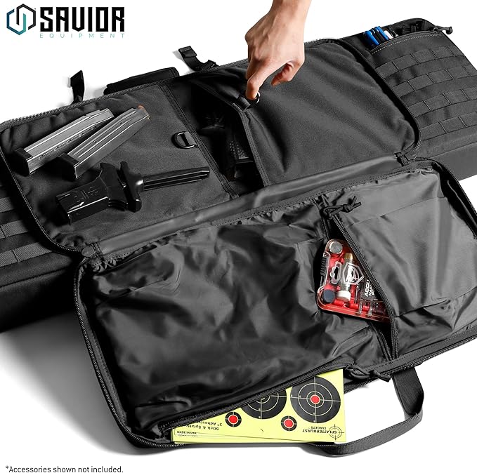 Savior Equipment American Classic Tactical Double Long Gun Bag Pistol Transportation Case w/Backpack Strap Lockable Compartment Available Length in 32 36 42 46 51 55