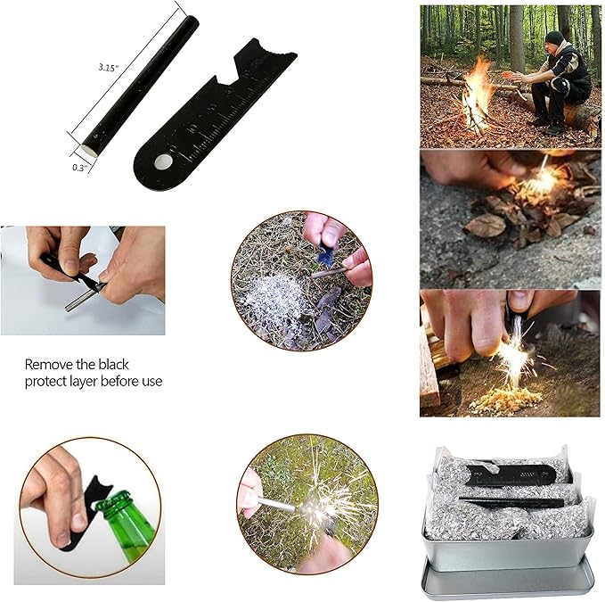 Ultimate Survival Kit – 6 Bags Magnesium Fire Starter 5/16 Ferro Rod Wire Saw Folding Tool Emergency Blanket 20 Wax Ropes &amp Multi-Tool – Compact Outdoor Bag for Camping &amp Bushcraft
