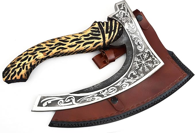 Camping Hunting/Viking Steel Multi Purpose Axe Authentic Medieval Pizza Cutter Axe Hand Forged Axe Cutting/Chopping/Slicing Axe Rocking Gift Axe with Leather Sheath Viking Gifts
