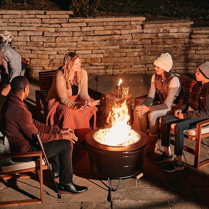 TIKI 27.5-Inch Smokeless Reunion Fire Pit Large Outdoor Fire Pit for Gatherings Wood Burning with Removable Ash Pan &amp Weather-Resistant Cover Modern Black Design – Perfect for Patio &amp Backy
