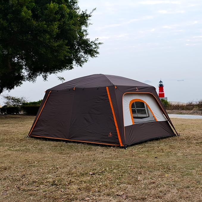 KTT Large Tent 6-8-10-12 PersonFamily Cabin Tents2 Rooms2 Doors and 4 Windows with MeshStraight WallWaterproofDouble LayerBig Tents for OutdoorPicnicCampingFamily Gathering