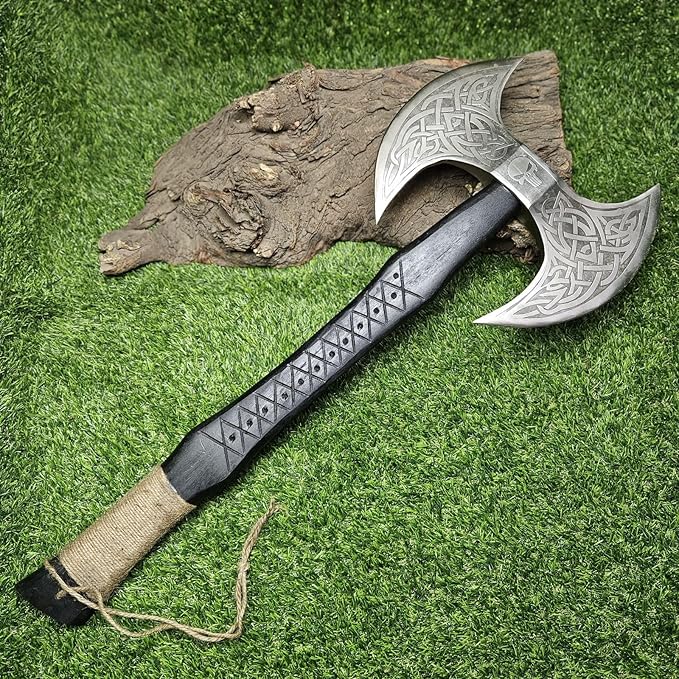 Poshland AX-7001 Custom Gift Forged Carbon Steel Viking Axe with Rose Wood Shaft Double Edge Axe