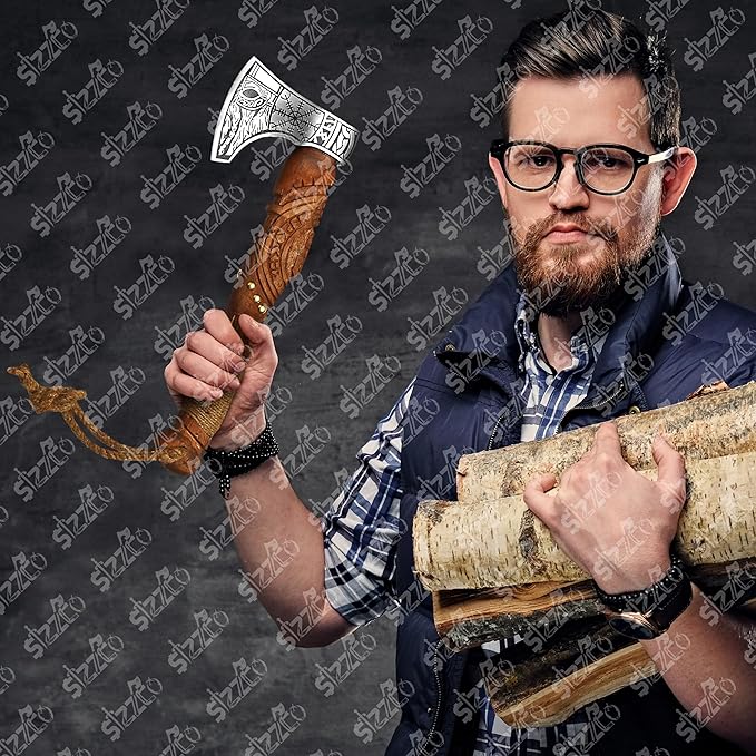 Custom Gift Forged Carbon Steel Viking Style Axe Bearded Axe with Rose Wood Shaft Tomahawk - Real Hatchet Best Gift for Christmas Anniversary Valentine's Day Birthday Premium Leather Sheath