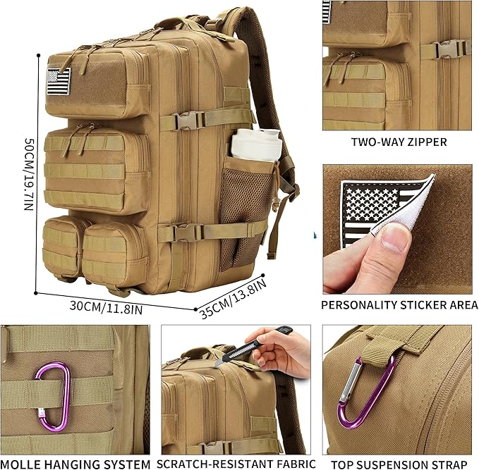 55L Tactical Backpack Heavy Duty Military Rucksack Molle Backpack 3 Day Assault Pack for Work Outdoors