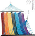 Lazy Daze Hammocks 10.5 FT Double 2 Person Caribbean Rope Hammock Hand Woven Polyester Hammock with Spreader Bars for Outside Outdoor Backyard Patio Poolside 450 LBS Capacity Rainbow