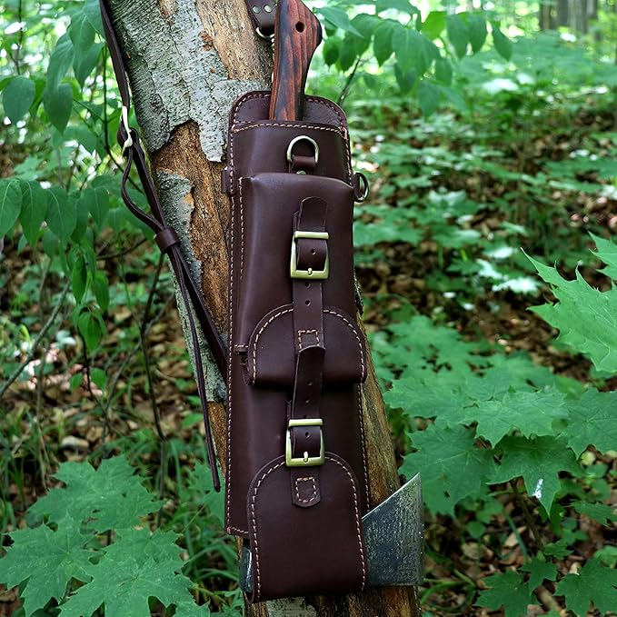 Shoulder Leather Case for Axe Handmade Leather Backpack for Axe Case Medium Big Axe Holder Axe Carry Case Bushcraft Bag for Axe Accessories Axe Harness
