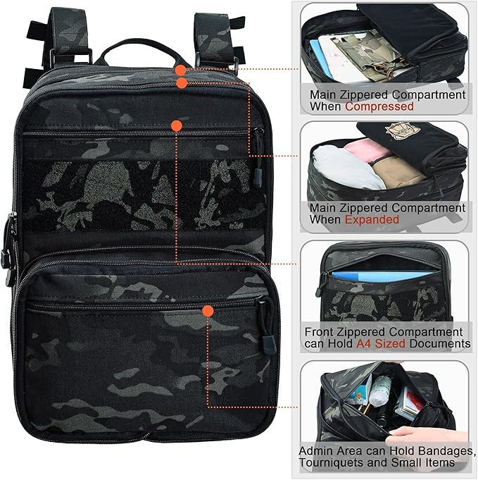 Tactical Expandable Flatpack Chest Rig Backpack MOLLE Assault Pack Hydration Pack for PC Vest (BCP)