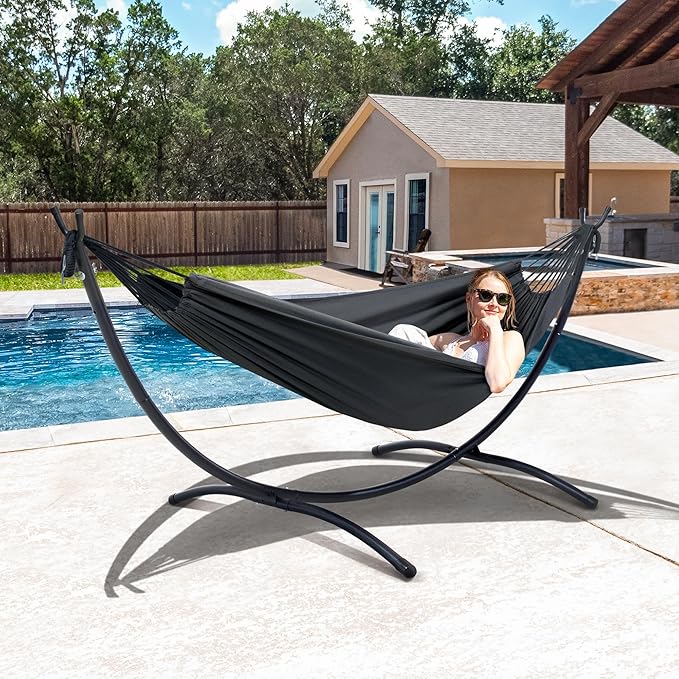 SUNCREAT Hammocks Standing Patio Hammock Portable Hammock with Stand Foldable Dark Gray