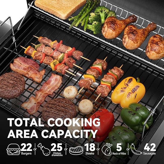Barrel Charcoal Grill with Offset Smoker Side Shelf with Hooks Mesh Bottom Shelf Blow-Molded Wheels Outdoor Grilling and Backyard Cooking CC1624S Black