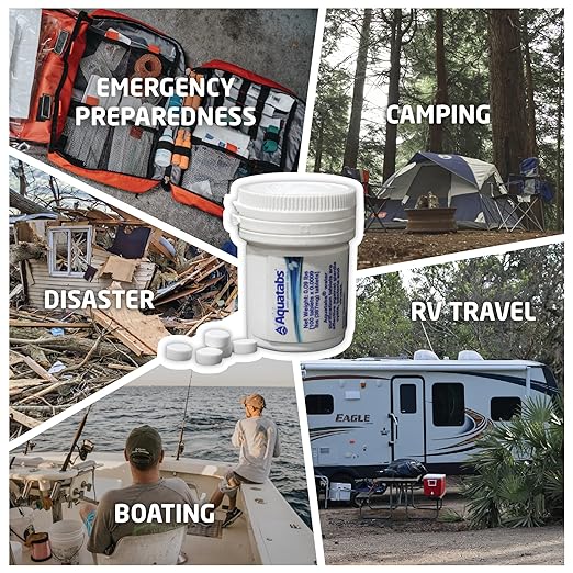 Aquatabs Water Purification Tablets (397mg 100 Pack). Water Filtration System for Camping Boating Emergency Water Survival Kit and Marine. Easy-to-Use Water Purifier Treatment.