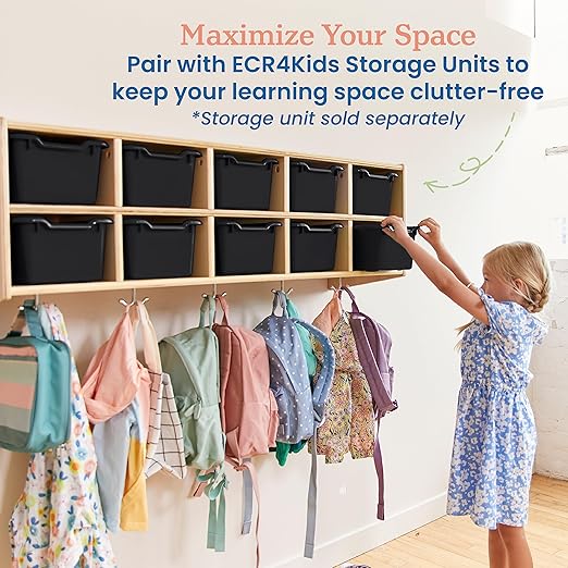 ECR4Kids Scoop Front Storage Bins Multipurpose Organization Black 10-Piece