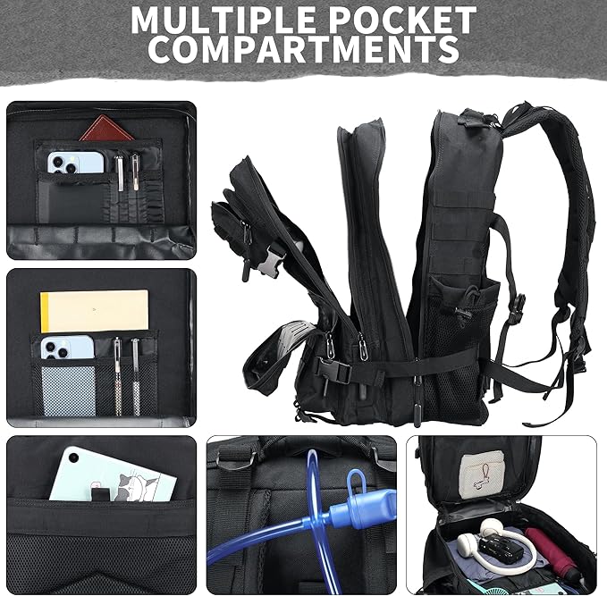 45L Military Tactical Backpacks 3 Days Assault Pack Bag Fitness Rucksack 3 Day Bug Out Bag Hiking Treeking Molle Daypack (Black)