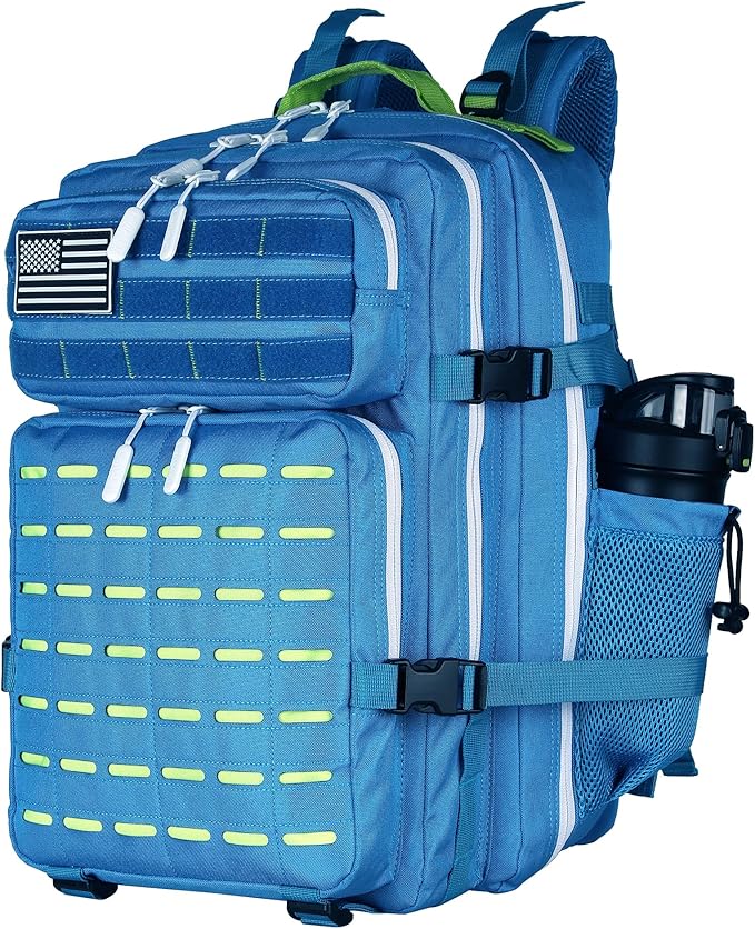 Military Tactical Backpack 45L/25L 3 Day Assault Pack Molle Daypack Hiking Backpack for Men and Women (Blue-Yellow 45L)