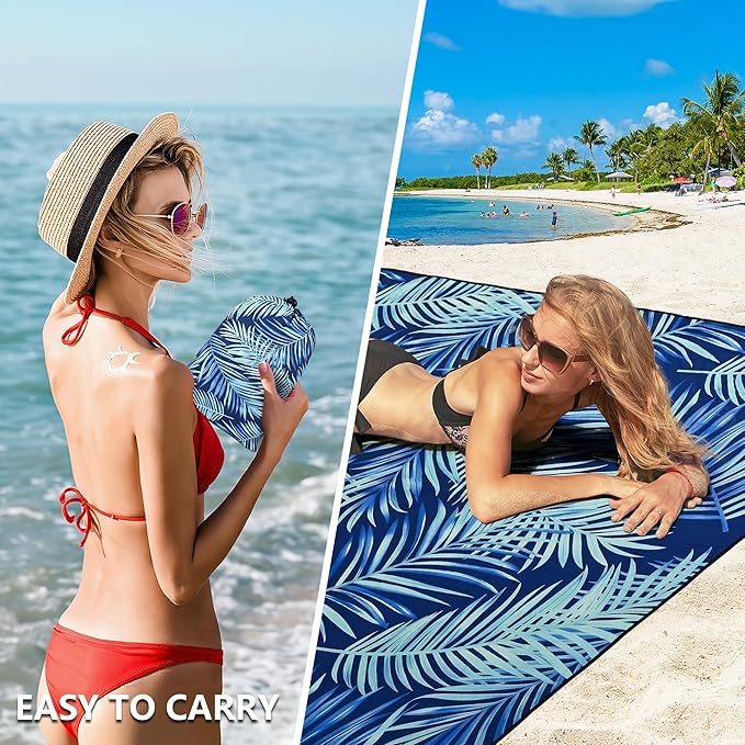 Beach Blanket Waterproof Sandproof Beach Mat 79 X 83/10'x9'for 2-8 Adults Quick Drying Outdoor Picnic Mat Beach Accessories for Travel Camping Hiking